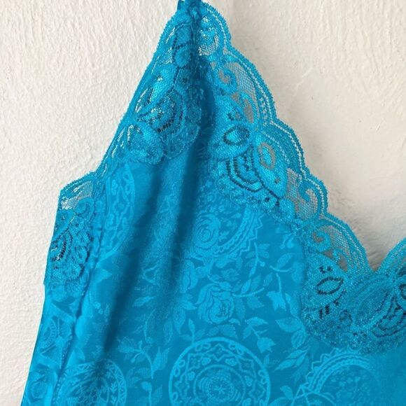 Vintage Victoria’s Secret Gold Label Turquoise Satin Slip Gown Sz Small - Picture 2 of 5
